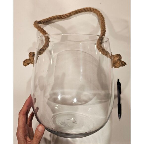 10" Glass Hurricane/Vase/Decor with Rope Handle - Picture 1 of 3